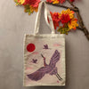 New Hand Painted Canvas Tote Bag ... Purple Craine Japanese Insirpied