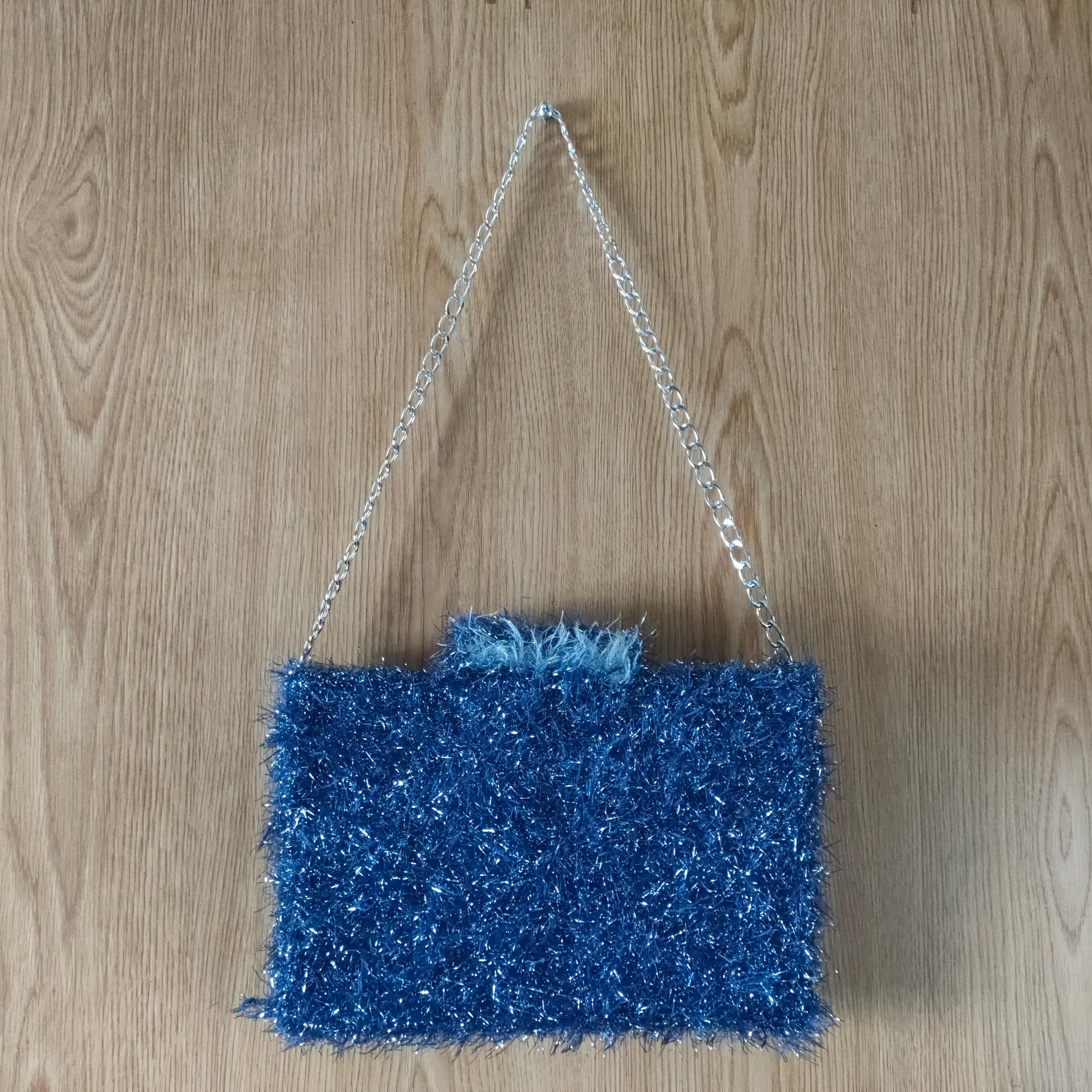 Handmade Bible / Book Bag / Shoulder Bag / Tinsel Eyelash Yarn Woven on Plastic Canvas   - For Art Display or Occasional Use