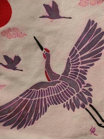 New Hand Painted Canvas Tote Bag ... Purple Craine Japanese Insirpied